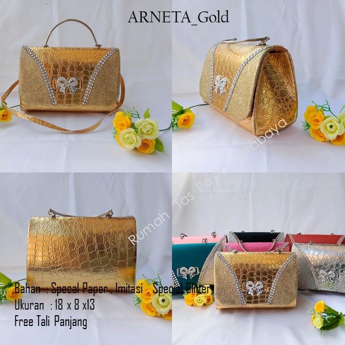 TAS PESTA ARNETA MODEL CLUCTH DAN SELEMPANG TERKESAN MEWAH DAN ELEGAN