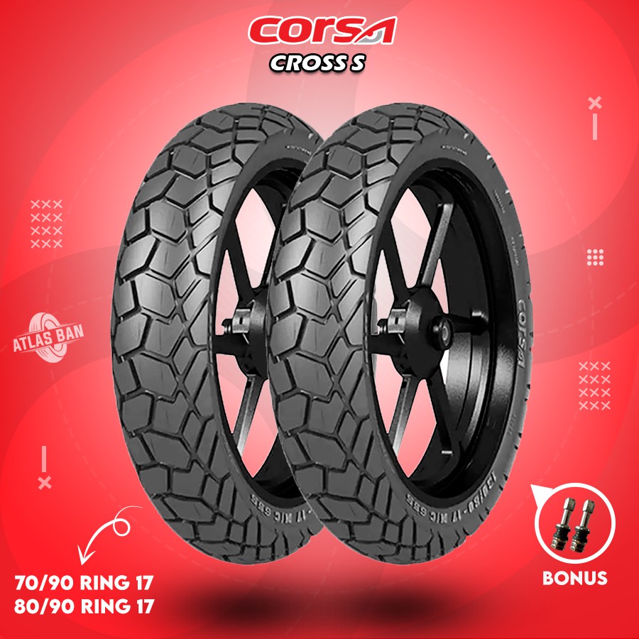 Sepasang Ban Tubles Motor bebek CORSA CROSS S 70-90 - 80/90 Ring 17 Tubles