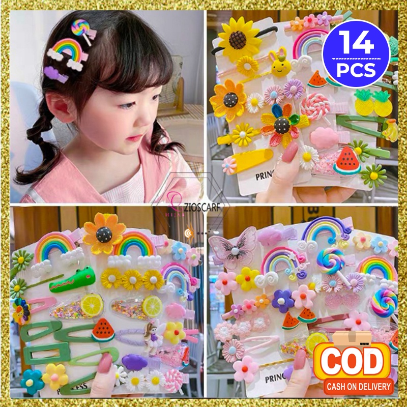 JEPIT RAMBUT ANAK PEREMPUAN KOREA FASHION LUCU / JEPITAN RAMBUT ANAK BALITA 14PCS 1SET IMPORT - AK21