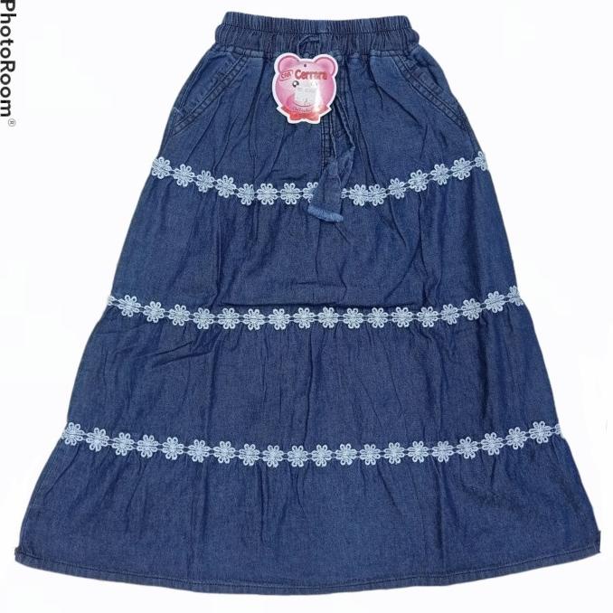 rok panjang polos levis anak perempuan untuk umur 3-12 tahun