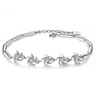 Gelang Bahan Stainless Steel S295 Sterling Silver Bentuk Kincir Angin Bintang Laut Gaya Korea