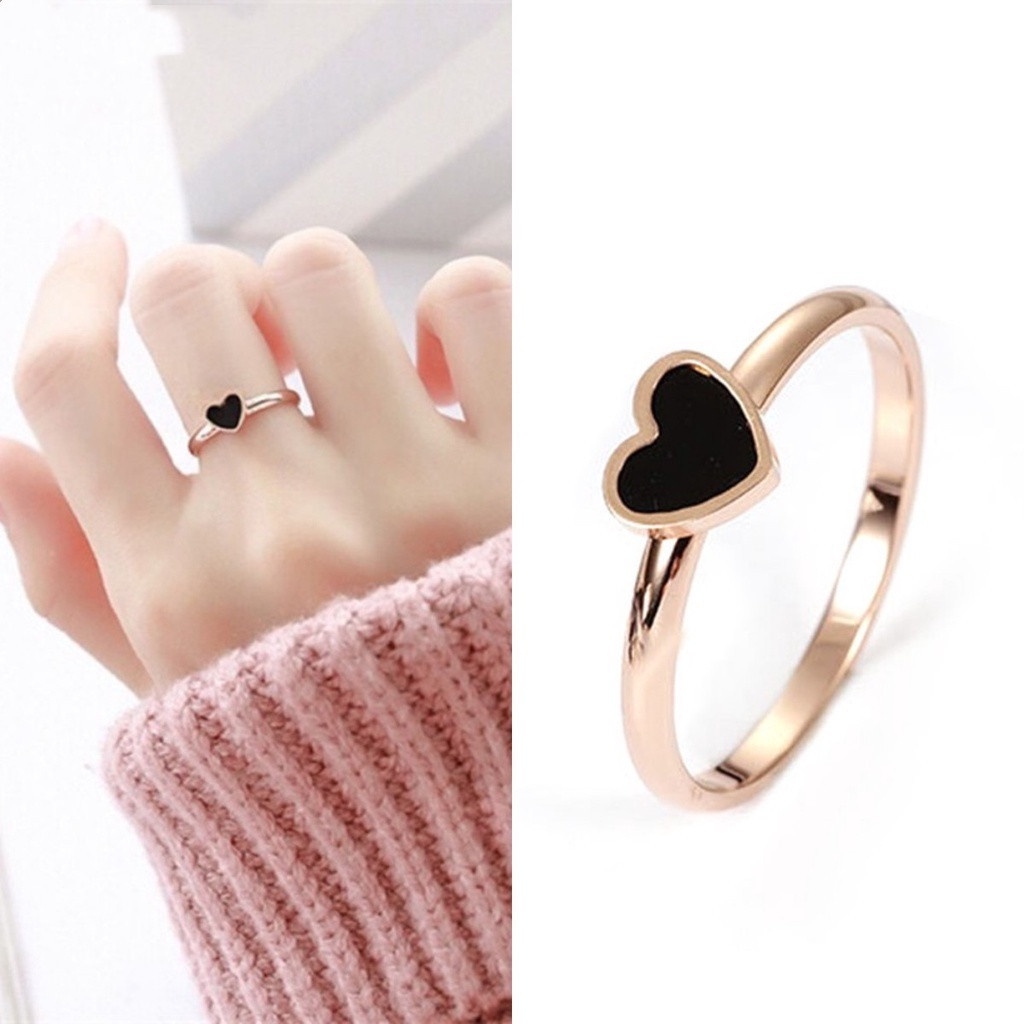 AZ211 [COD✔] Korean Cinta Hati Cincin Titanium Lapisan Emas Model 18k Rose Gold Cincin Aksesori