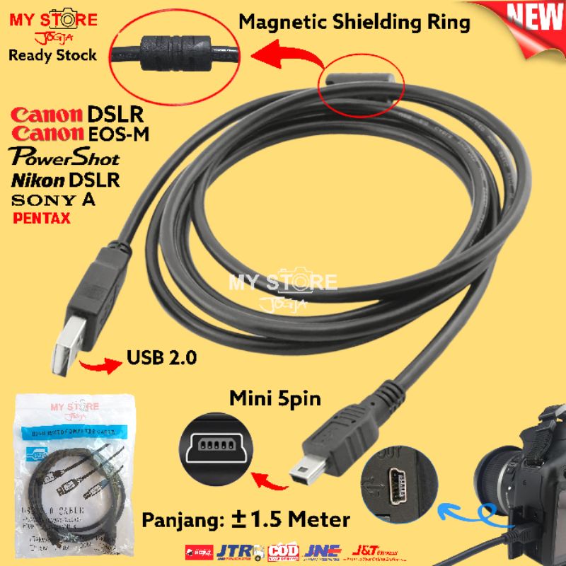 Kabel Data Camera Canon Mini USB 5 Pin ± 1.5M Kamera Powershot G3 G5 G6 G7 G9 G10 G11 G12 TX1 S1 is 