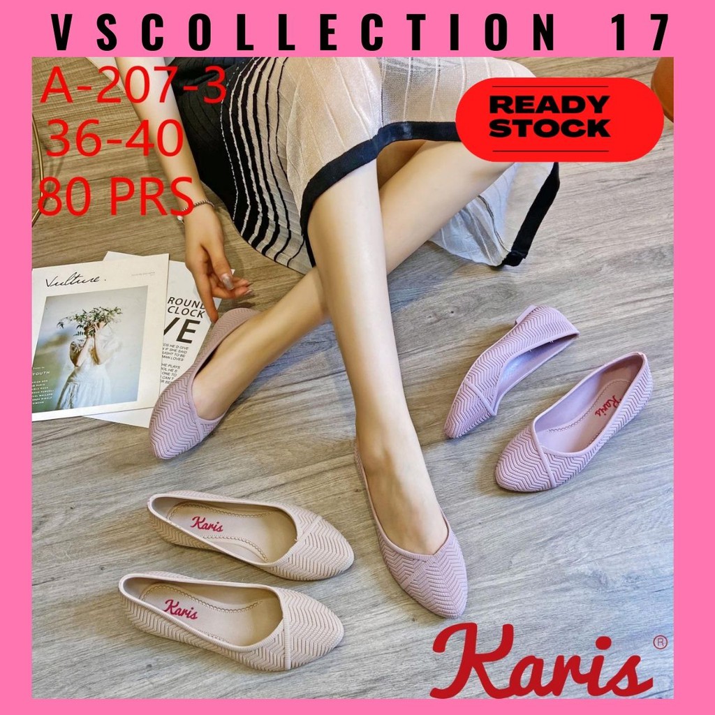 Sepatu Wanita Jelly Karis A207-3 Sepatu Wanita Flat Teplek Motif garis/ Flatshoes Wanita
