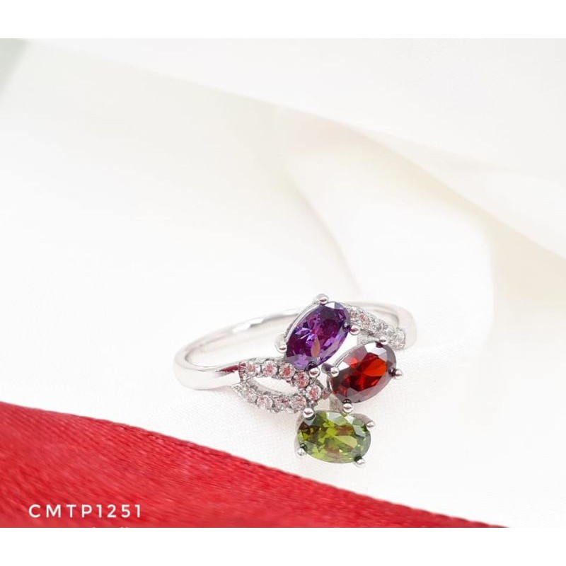 Cincin Wanita Xuping Asli Lapis Emas Putih Model Bunga Warna