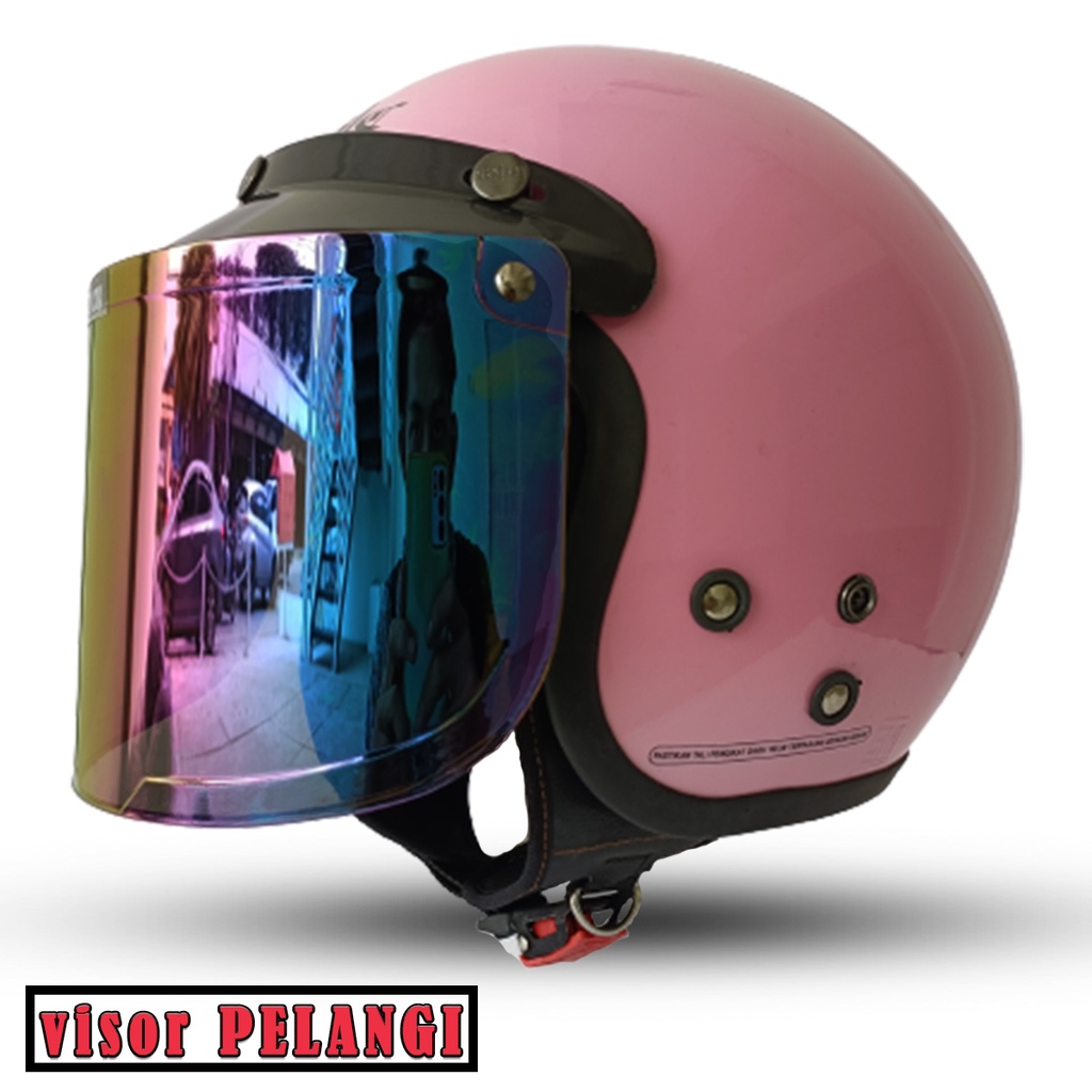 Helm Bogo Dewasa Full Leher Retro Classic SNI Kaca Datar Silver Kaca Datar Pelangi Untuk Pria Dan Wanita Dewasa Free Packing Dus COD