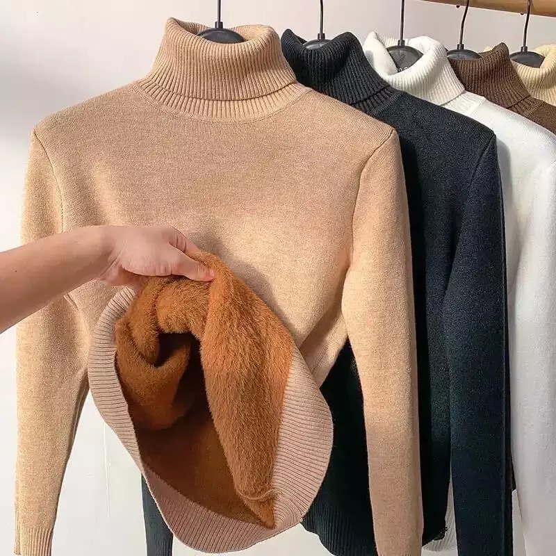 Winter Thermal Sweater Turtleneck untuk Wanita bahan Rajut