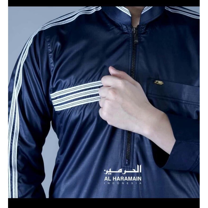Jubah pria Ajmal kombinasi polister zipper