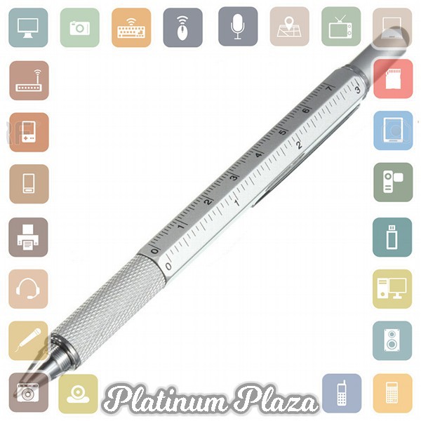 Pena Multifungsi Plastik Stylus + Penggaris + Level + Obeng - Silver`90S0Y6-