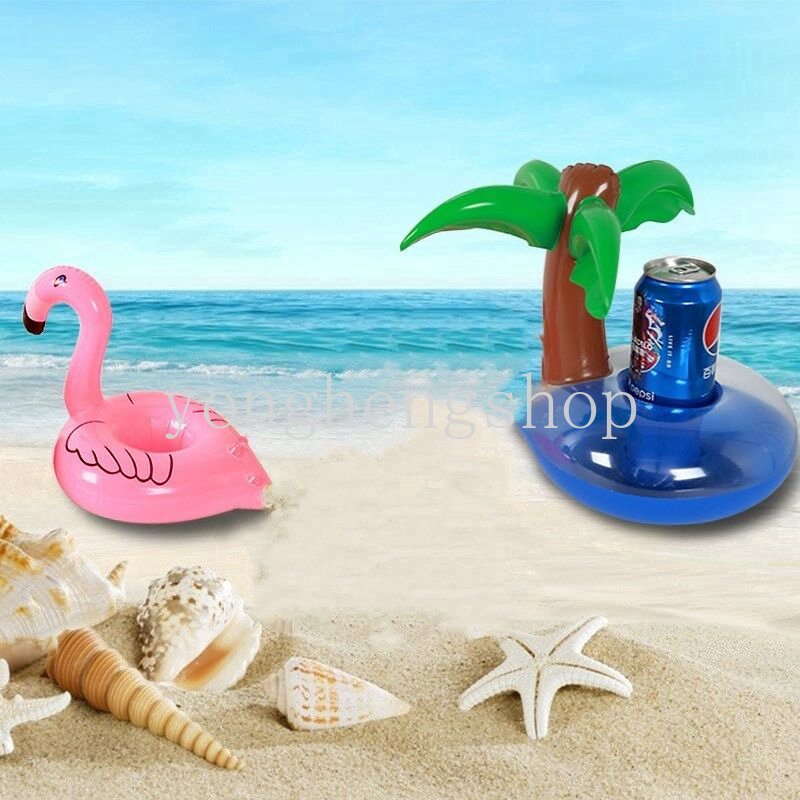 Ban Pelampung Tiup Mini Holder Gelas Minuman Bentuk Unicorn / Flamingo Untuk Dekorasi Pesta / Kolam Renang