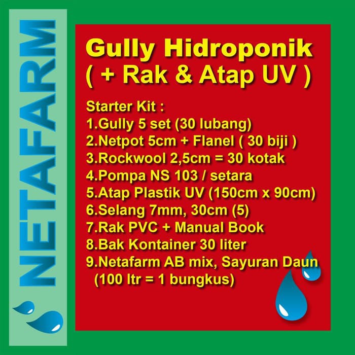 Paket Lengkap Hidroponik Gully Trapesium 30 lubang + Rak Atap UV