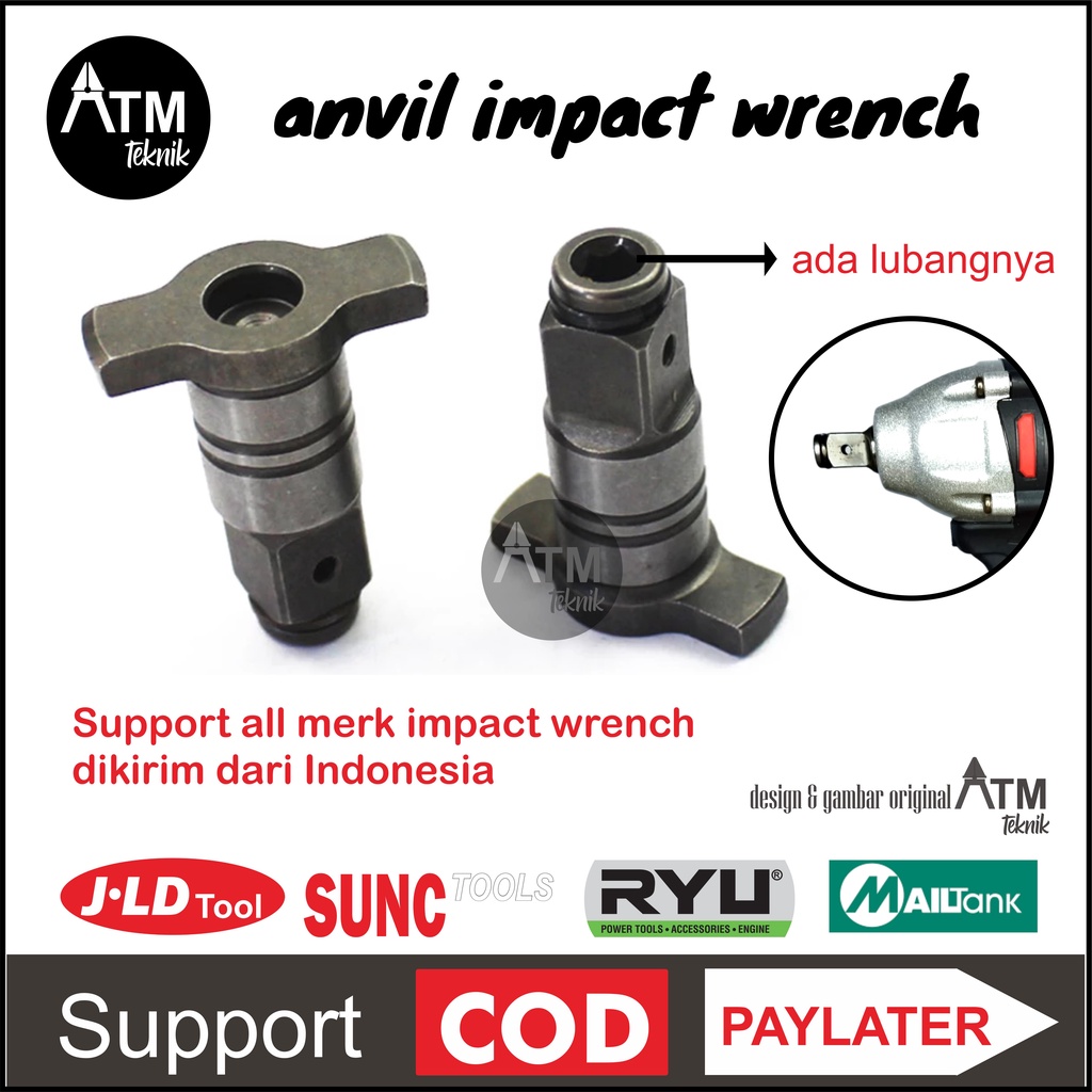 Anvil impact wrench lubang, sparepart kepala chuck soket impek, socket 1/2 inch untuk semua merk imp