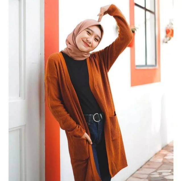 LONG CARDIGAN | BELLE OVERSIZE | kardigan rajut halus | motif salur