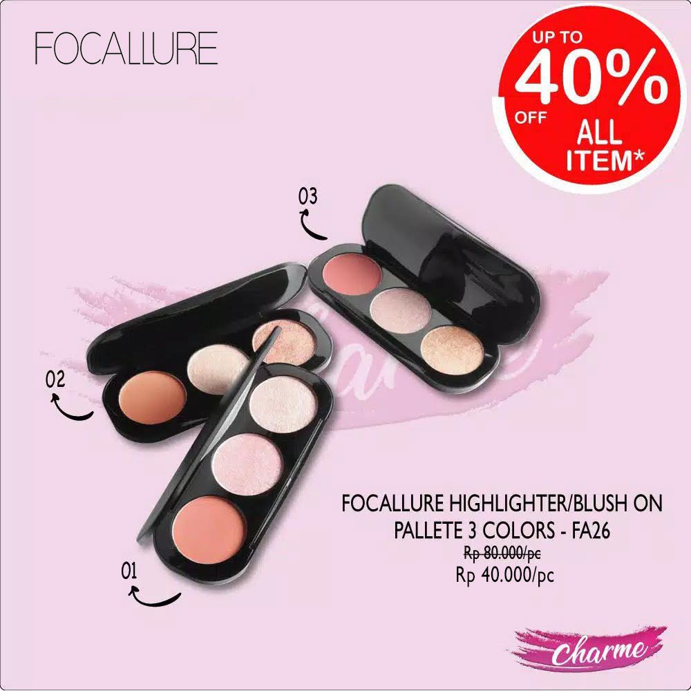 (READY &amp; ORI!) FOCALLURE Highlighter / Blush On Pallete 3 Colors FA26 FA 26