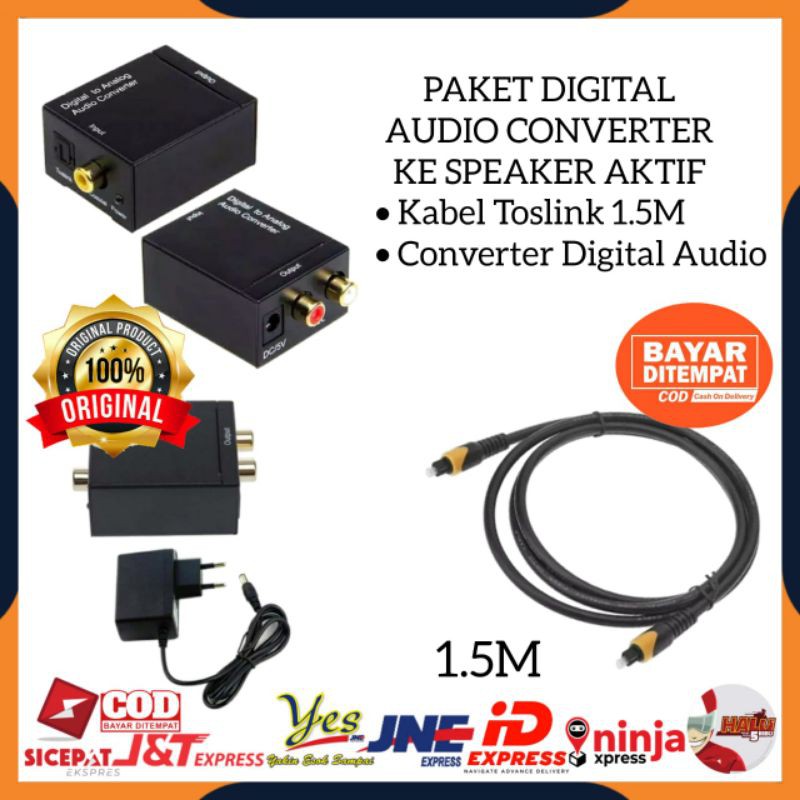 [COD] PAKET DIGITAL TO ANALOG AUDIO CONVERTER DARI TV KE HOME THEATER SPEAKER AKTIF / TOSLINK OPTICAL/COAXIAL TO ANALOG RCA + KABEL OPTICAL AUDIO TV