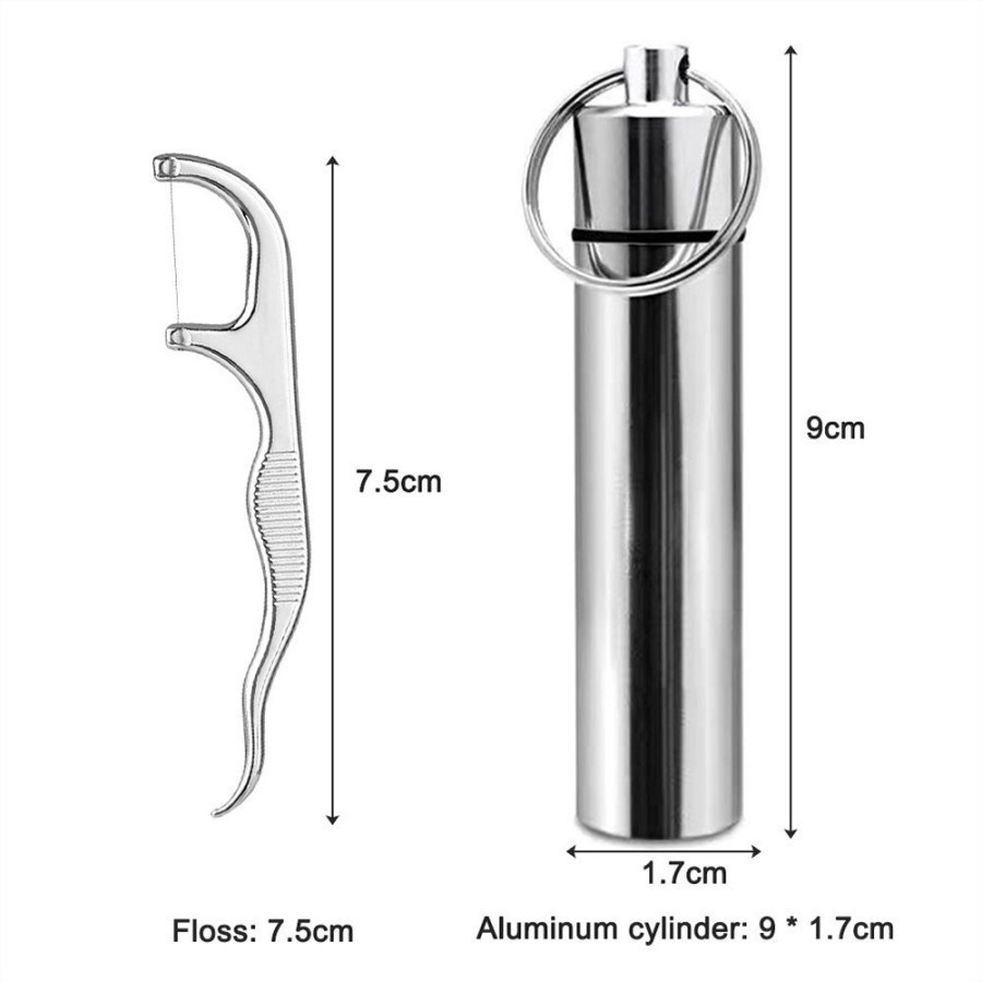 Set Kotak Penyimpanan Tusuk Gigi Portabel Stainless Steel