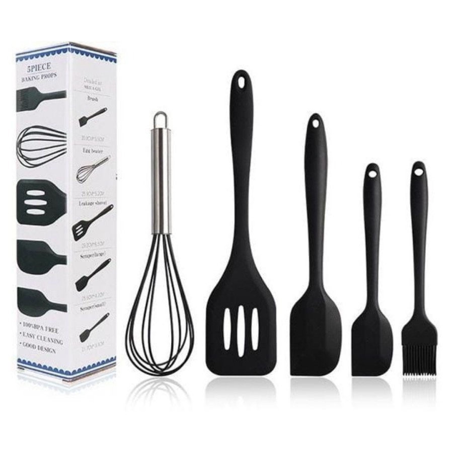 Spatula Set Alat Masak 5 in 1 Sutil Scrap Kocokan Silicone/Silikon - Spatula Set 5 In 1 - Peralatan Tumis Masak Centong - Kitchen Tool alat masak dapur rak bumbu