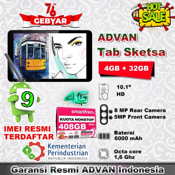 Tablet Advan Tab Sketsa 10 Inci 4GB 32 GB - Geratis ( Pen Stylus + Flipcover )