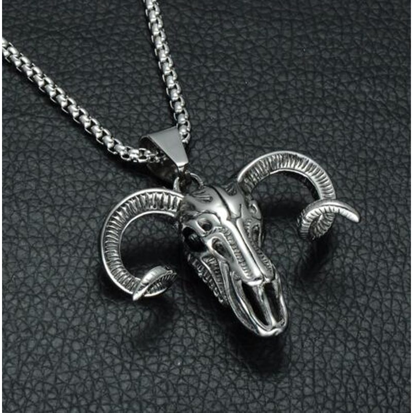 Kalung Rantai Liontin Tengkorak Bahan Titanium Steel Warna Silver Gaya Gothic untuk Pria / Wanita