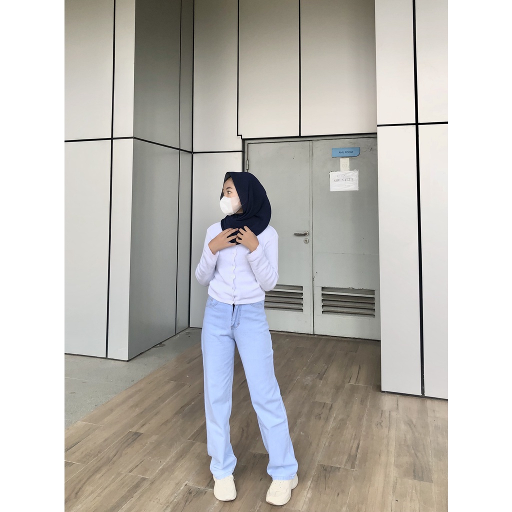 Nara Pants Biru Muda - Celana Kulot Jeans Highwaist Wanita Loose Basic Jeans