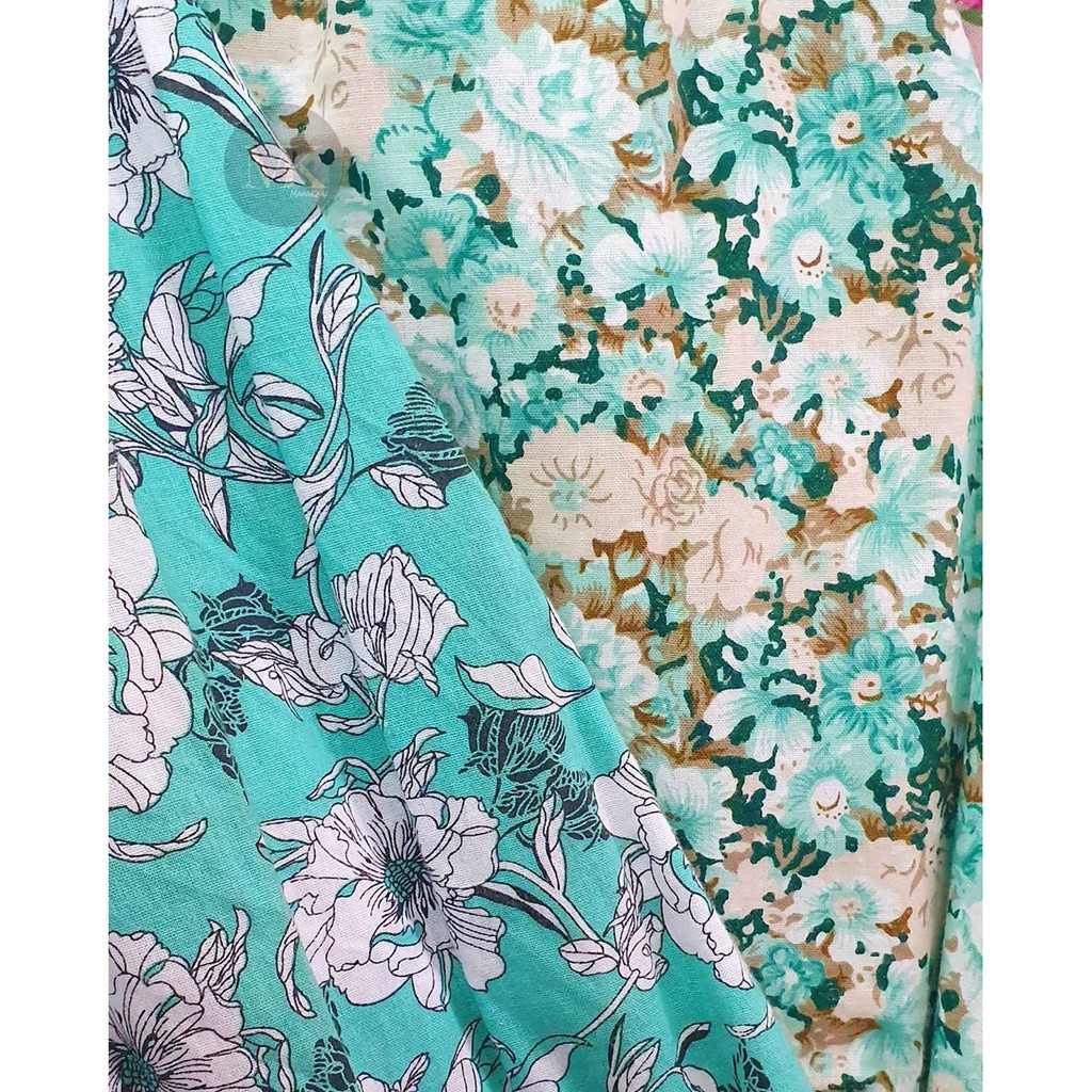 KAIN KATUN MOTIF BUNGA TOSCA MINT METERAN ROLL