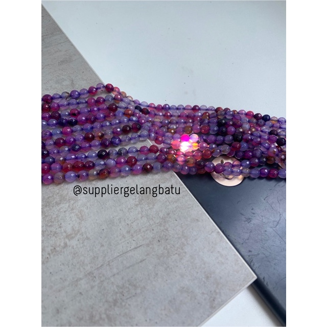 Batu manau purple AGATE 6mm ungu CUTTING natural bahan gelang kalung anting strap mask kerajinan tangan craft citayam fashion week etink vintage elegan bali manik crystal