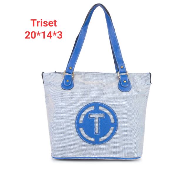 Triset blue webbing tote bag wanita