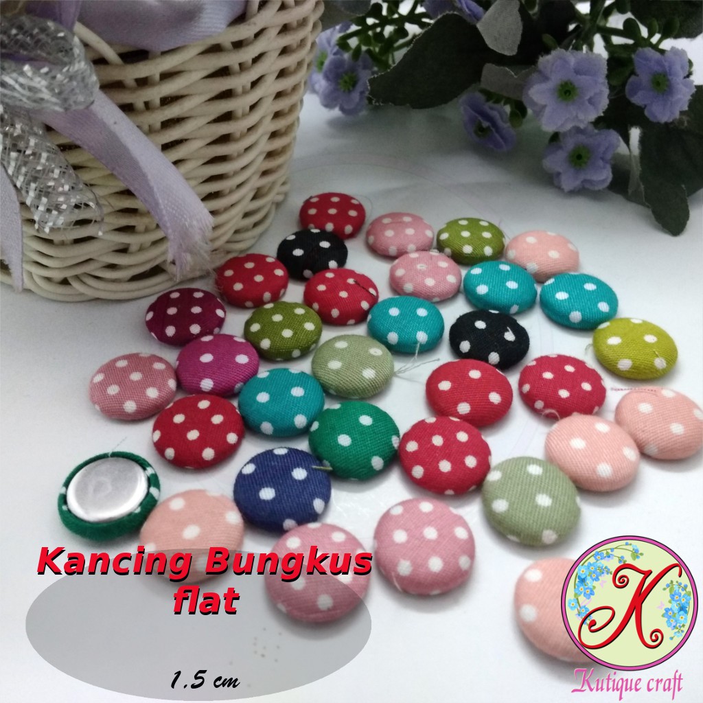 Kancing Bungkus Flat 1,5cm Polka per 100 pcs