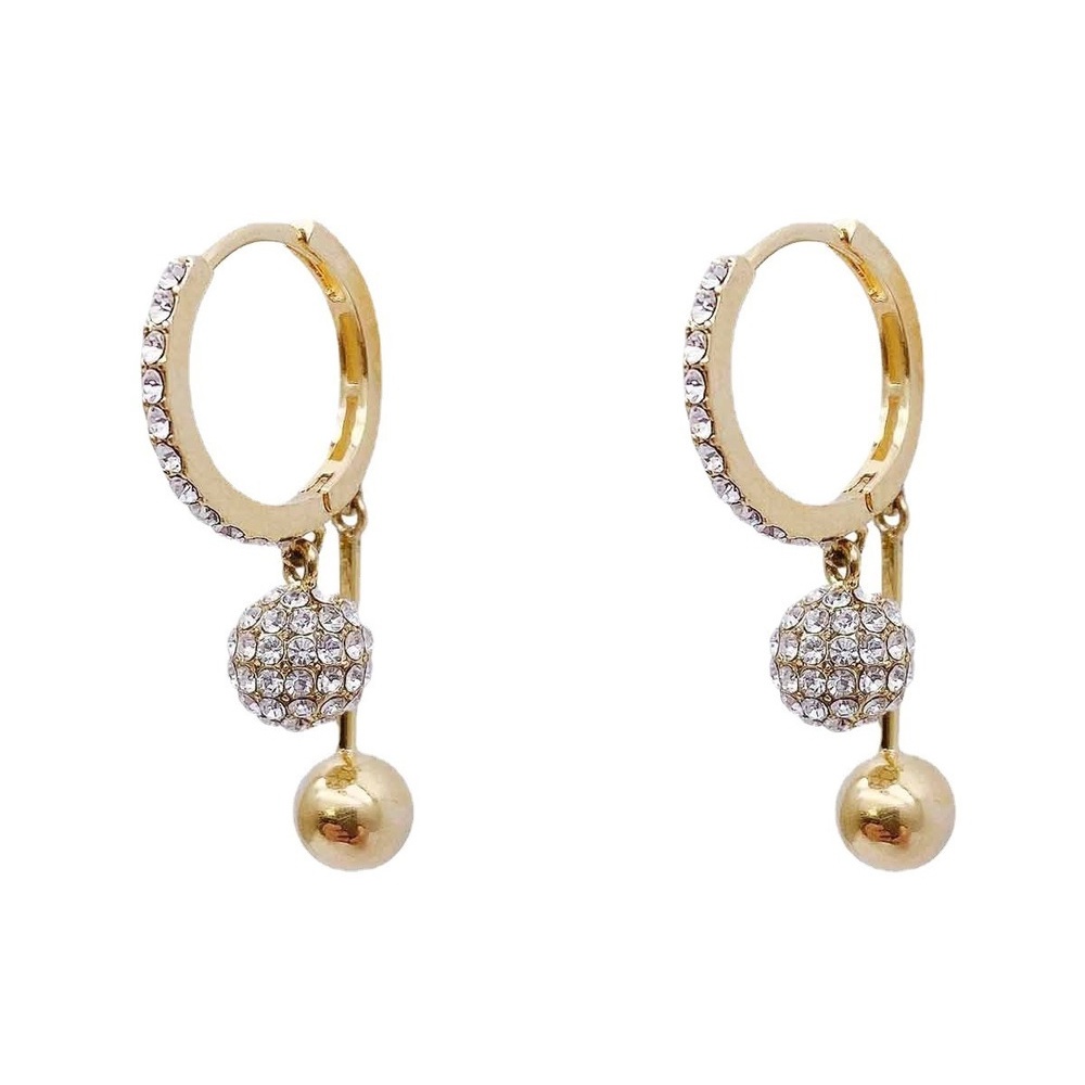 Anting Tusuk Gantung Temperament Desain Bola Berlian Gaya Mewah Ringan Untuk Wanita