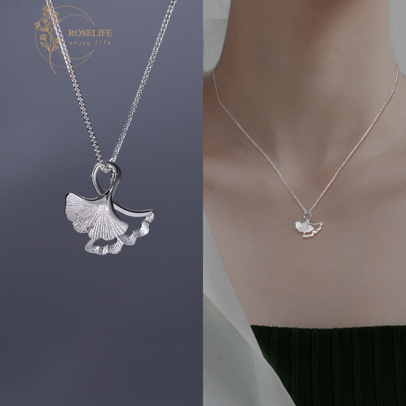 Kalung Liontin Daun Ginkgo Adjustable Warna Silver Untuk Wanita