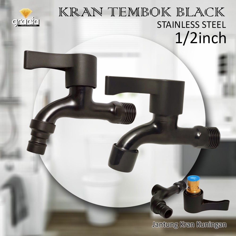 Kran Tembok HITAM 1/2inch - Keran Air taman bak kamar Mandi Black faucet murah kran wudhu multifunction wall mounted faucet