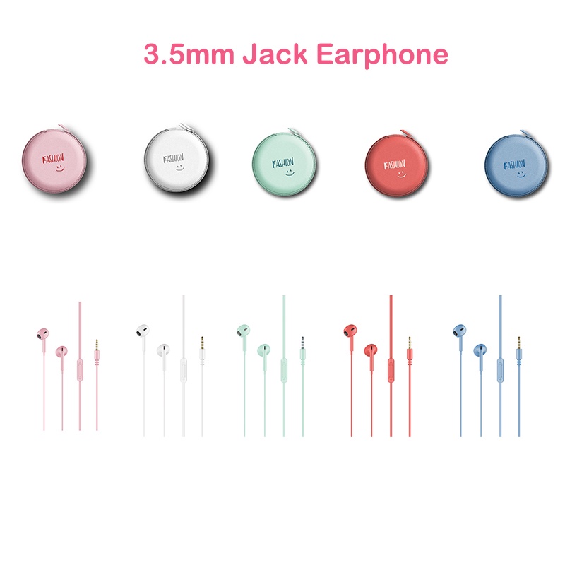 Mobile Phone Earphone Stereo 3.5mm Jack in Ear Earbuds with Microphone with Earphone Storage Case for Smartphone MP3 iPod PC Music Lovely Earphones Best Gift for Girls and Kids