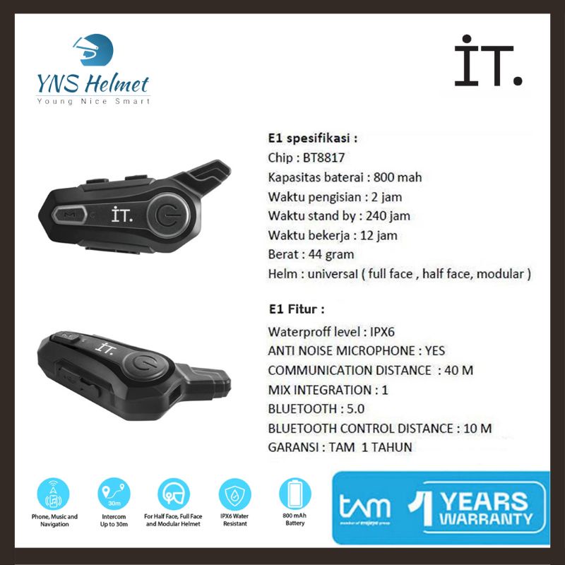 Intercom Bluetooth Helm IT E1-3
