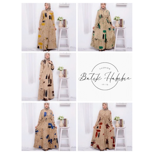 gamis rayon super motif coret abstrak batik Habibie