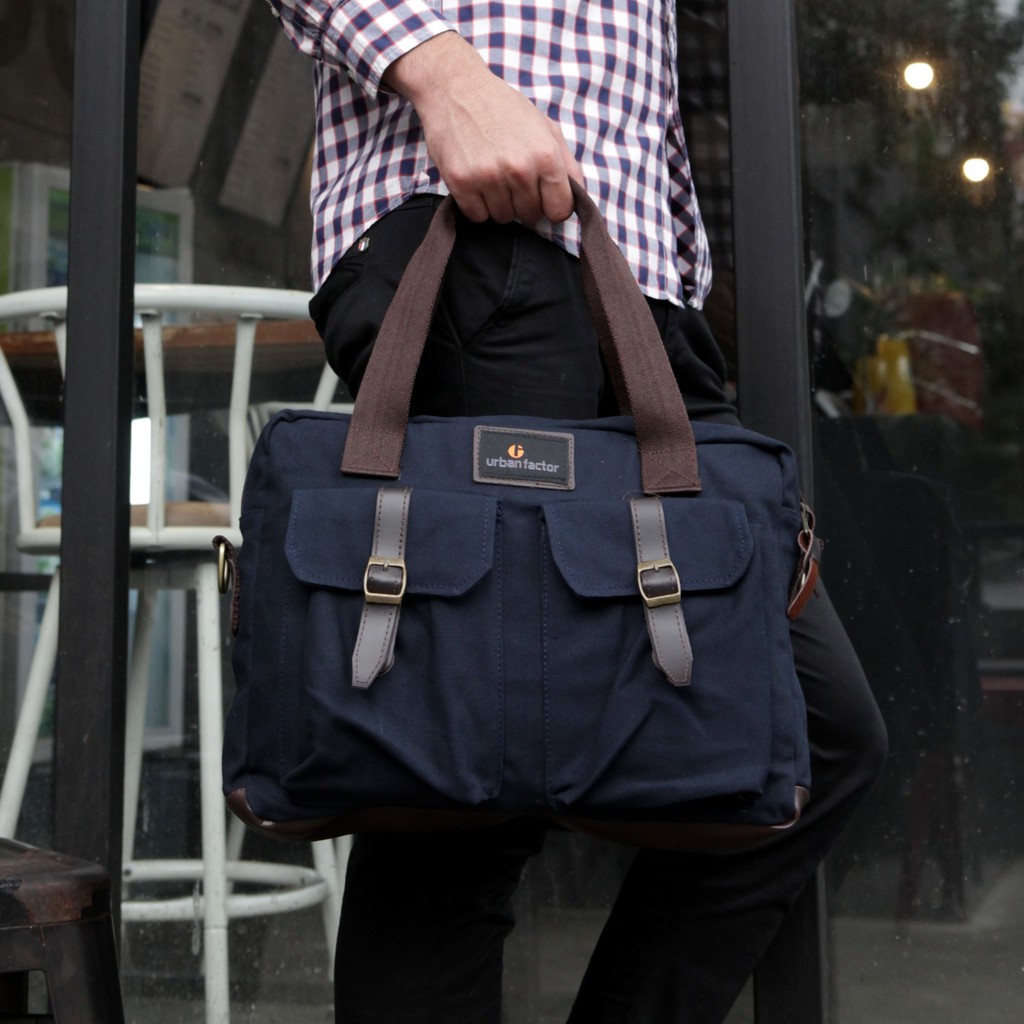 Busy Navy | Tas Slempang Laptop Messenger Pria Wanita Slingbag Original Baru | Urban Factor x FORIND