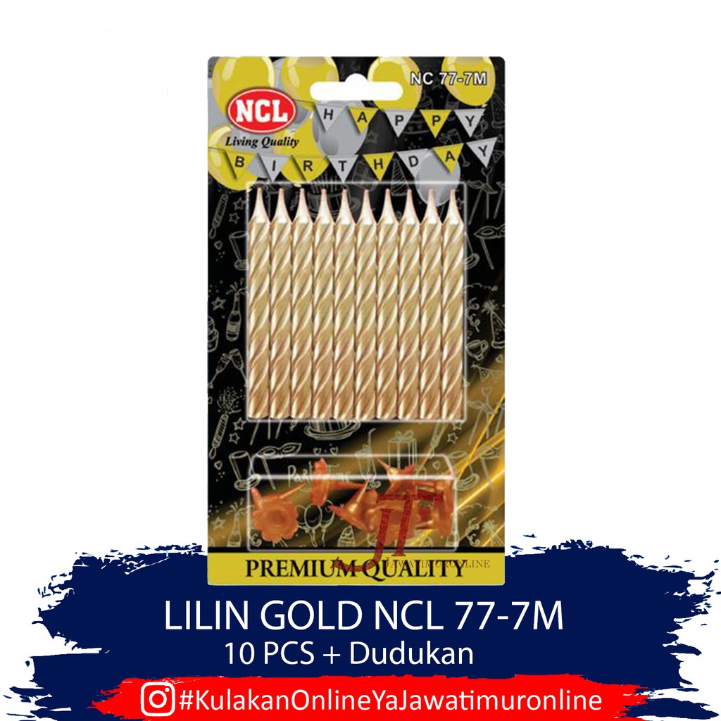 Lilin Gold NCL 10 pcs + Dudukan - Lilin Spiral Gold 8 cm NCL 77-7M