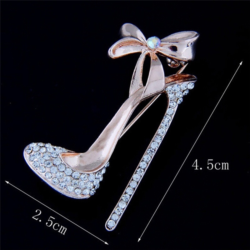 （✔✔❤Bros Bentuk Sepatu High Heels Lapis Emas Aksen Kristal Dan Berlian Imitasi