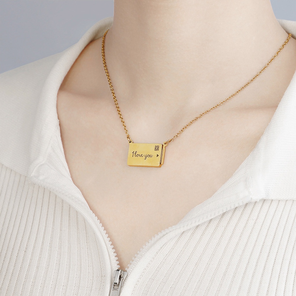 Hu Hu Hu Hu Hu Alat Bantu Pasang Kacamata♡ Kalung Rantai Liontin Amplop Foto Electroplating Adjustable Untuk Wanita