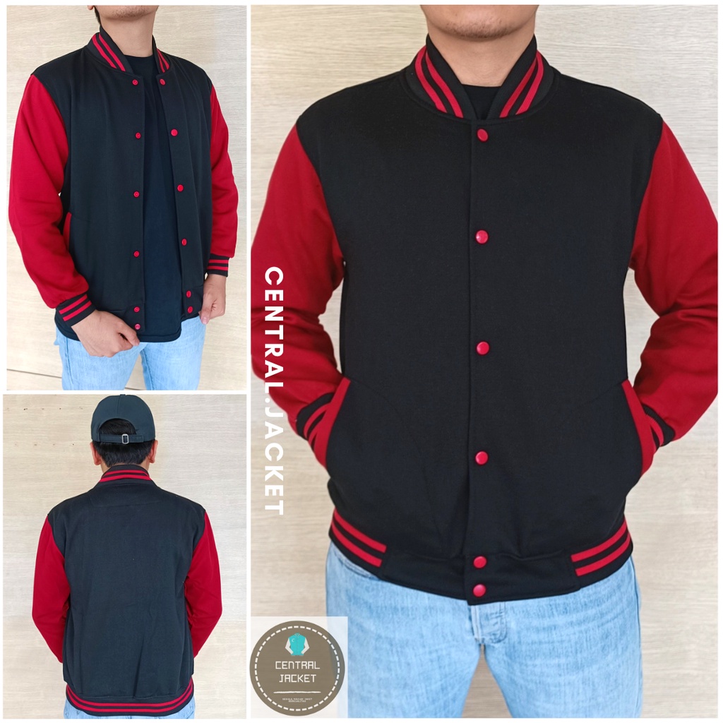 Jaket Baseball Polos Pria - Jaket Varsity Premium Tebal - Central Jacket