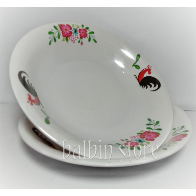 piring makan melamine 9inc motif ayam jago isi 3 pcs