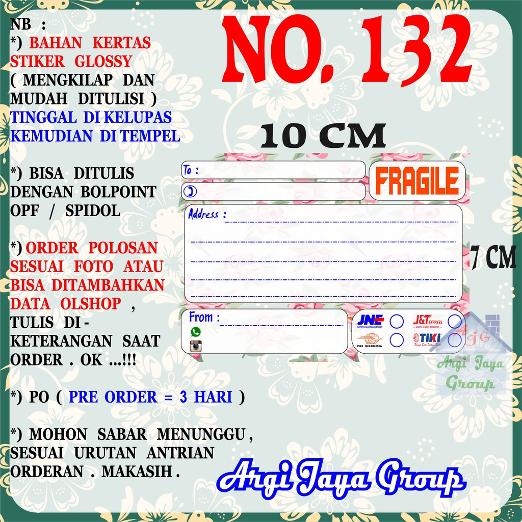 

Stiker Pengiriman - Sticker Alamat Olshop Murah Nomer 132 - 10x7 cm - Glossy