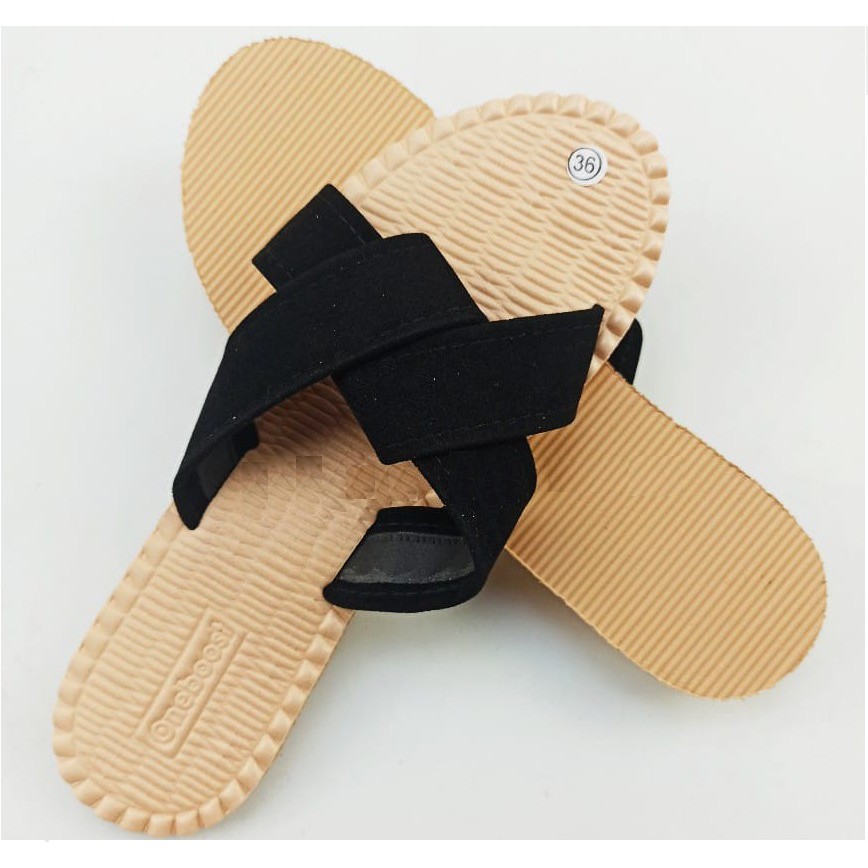 Sandal Wanita Suede Matress New Sendal Etnik FLip FLop Cewek Anyam Press-HITAM
