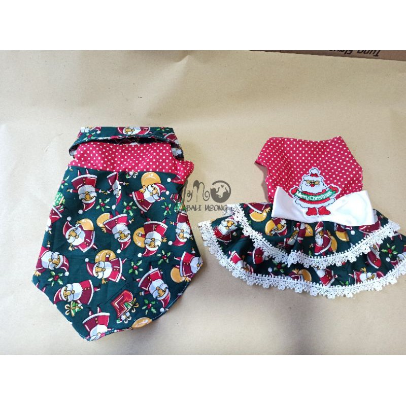 Baju kucing tema natal dress kemeja