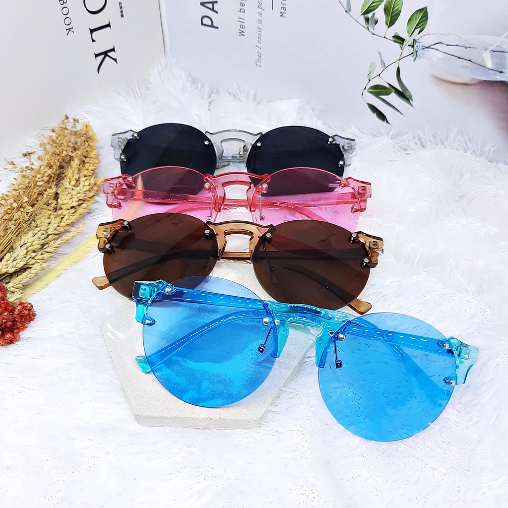 Kacamata Fashion Korea Retro Premium Lensa Warna Biru Pink Coklat - BG0F1