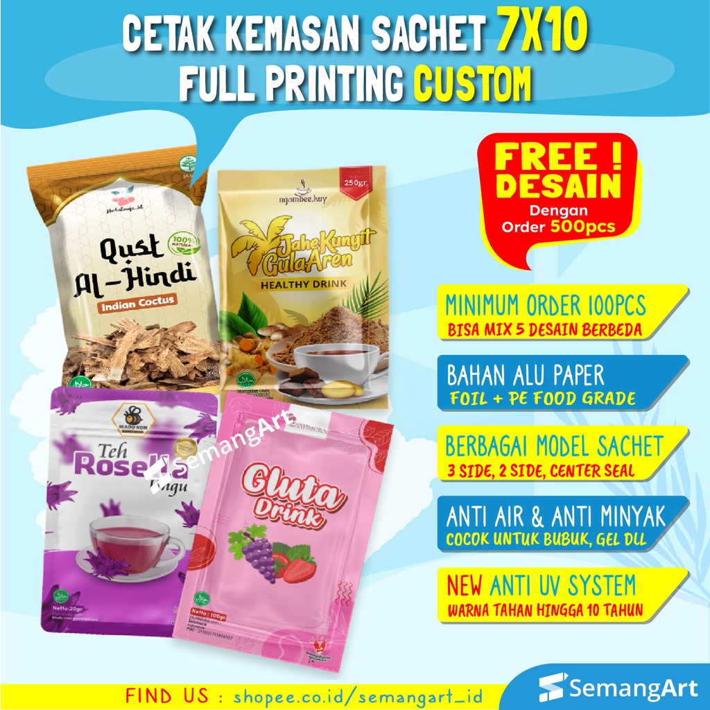 Cetak Kemasan Sachet 7x10 Plastik Klip Ziplock Flat Bottom Full Printing Bungkus Makanan / Masker / 