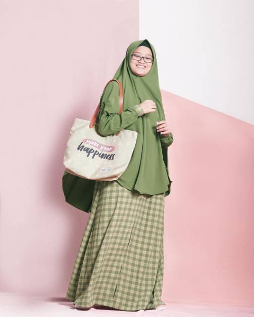 SALE  GAMIS ZIPPY SQUARE BY HIJAB ALILA GAMIS Zipper Kombinasi Motif Kotak Dress Muslim