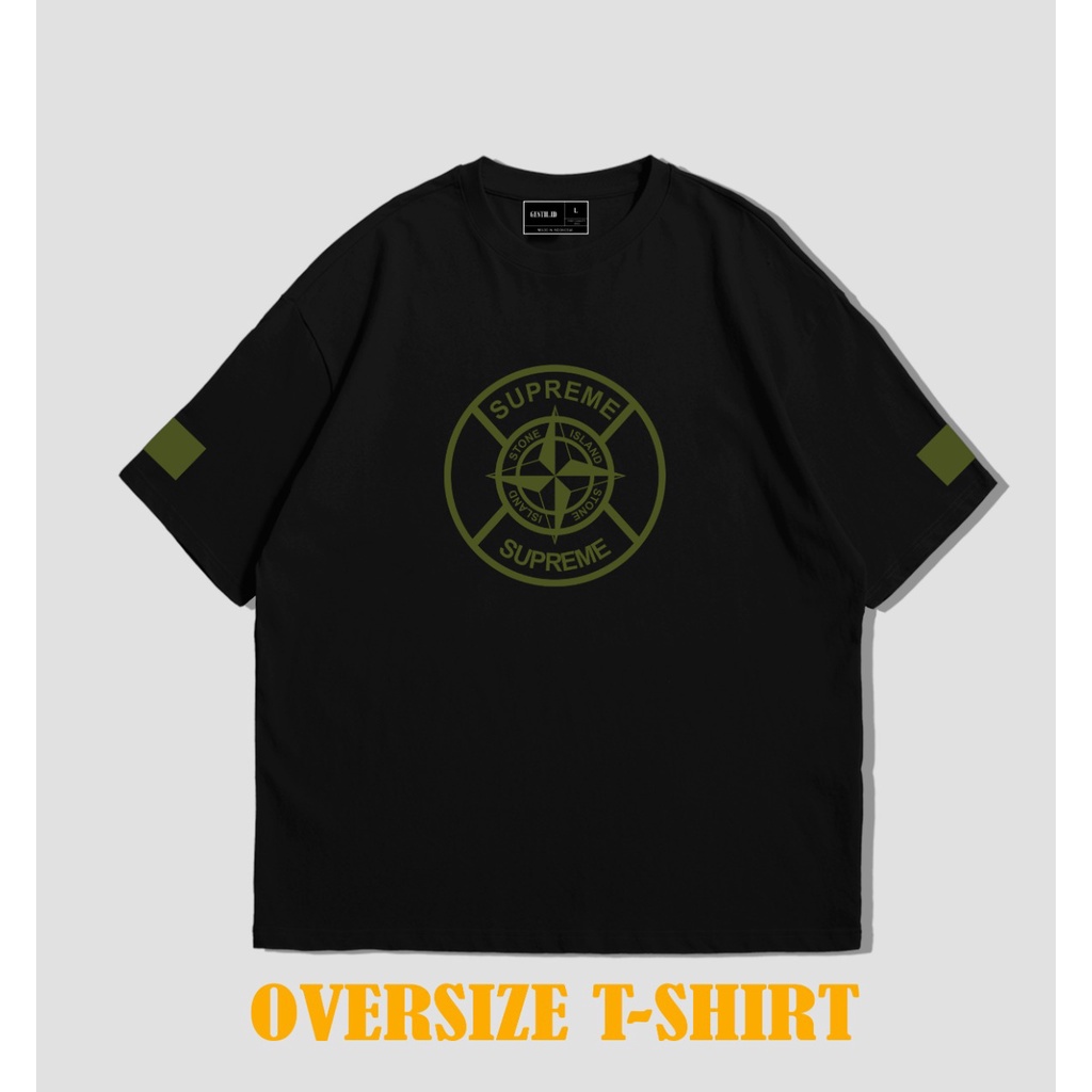 ZEUZ Kaos Oversize Stone Island Hitam ( Sablon ) M - XXL Unisex Original