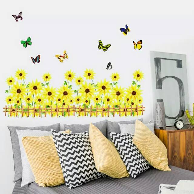 RELIZA WALL STICKER / STIKER DINDING BUNGA MATAHARI RUMPUT PAGAR SUN FLOWERS JM8277