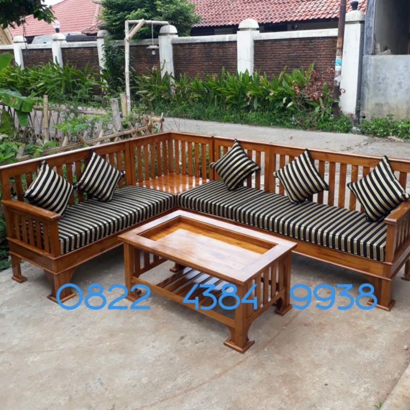Kursi Tamu Sudut Jati Meja Bangku L Minimalis Sofa Sofabed Teras Hotel Cafe Mewah
