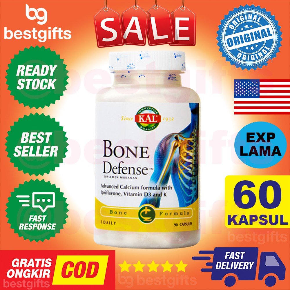 KAL BONE DEFENSE CALCIUM FORMULA IPRIFLAVONE VITAMIN D3 VIT K SENDI TULANG ANTIOKSIDAN 90 KAPSUL